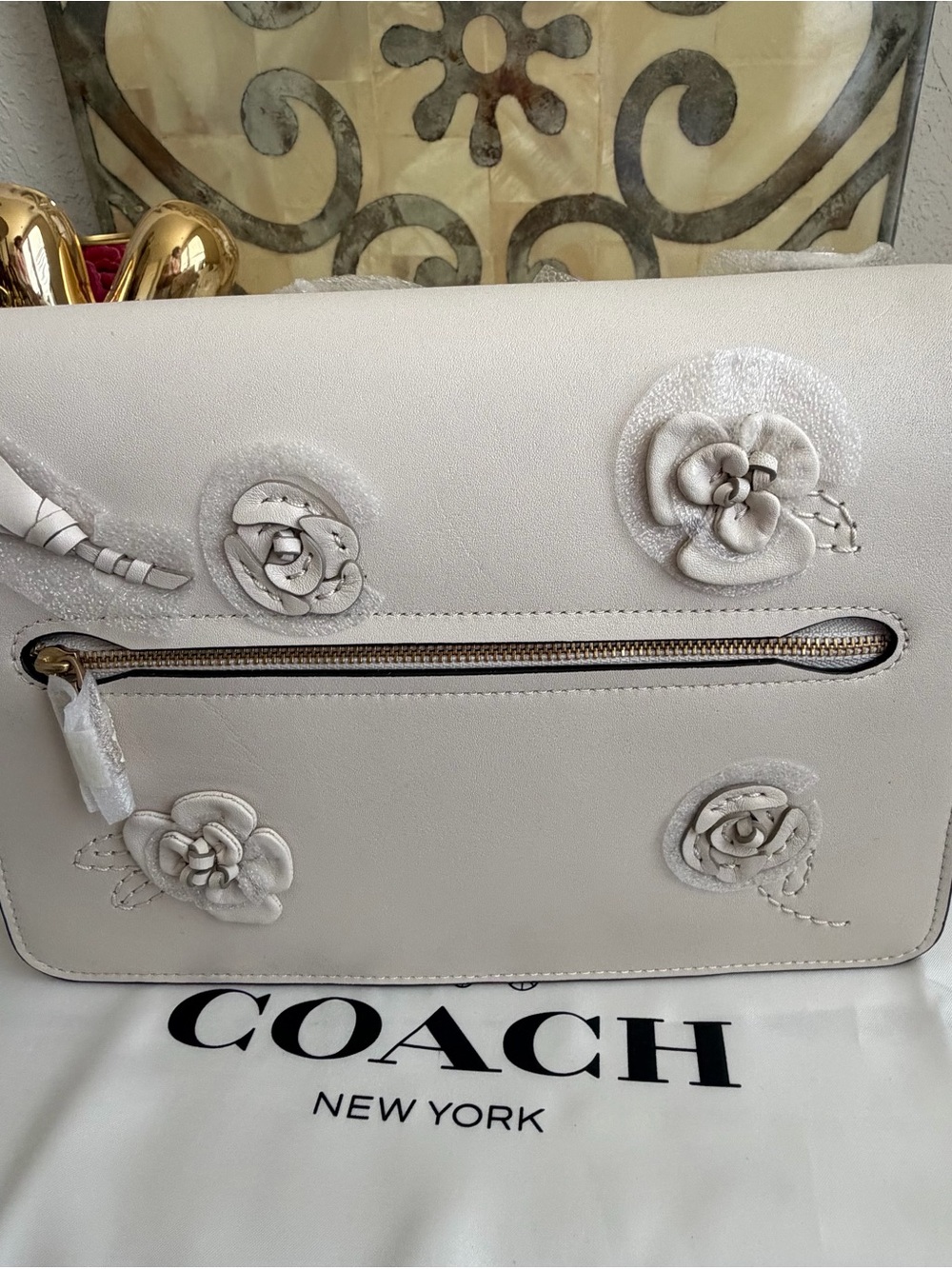 NWT Coach Chalk Off White Floral Embellishment Chain Tabby 26 Bag - Picture 13 of 17